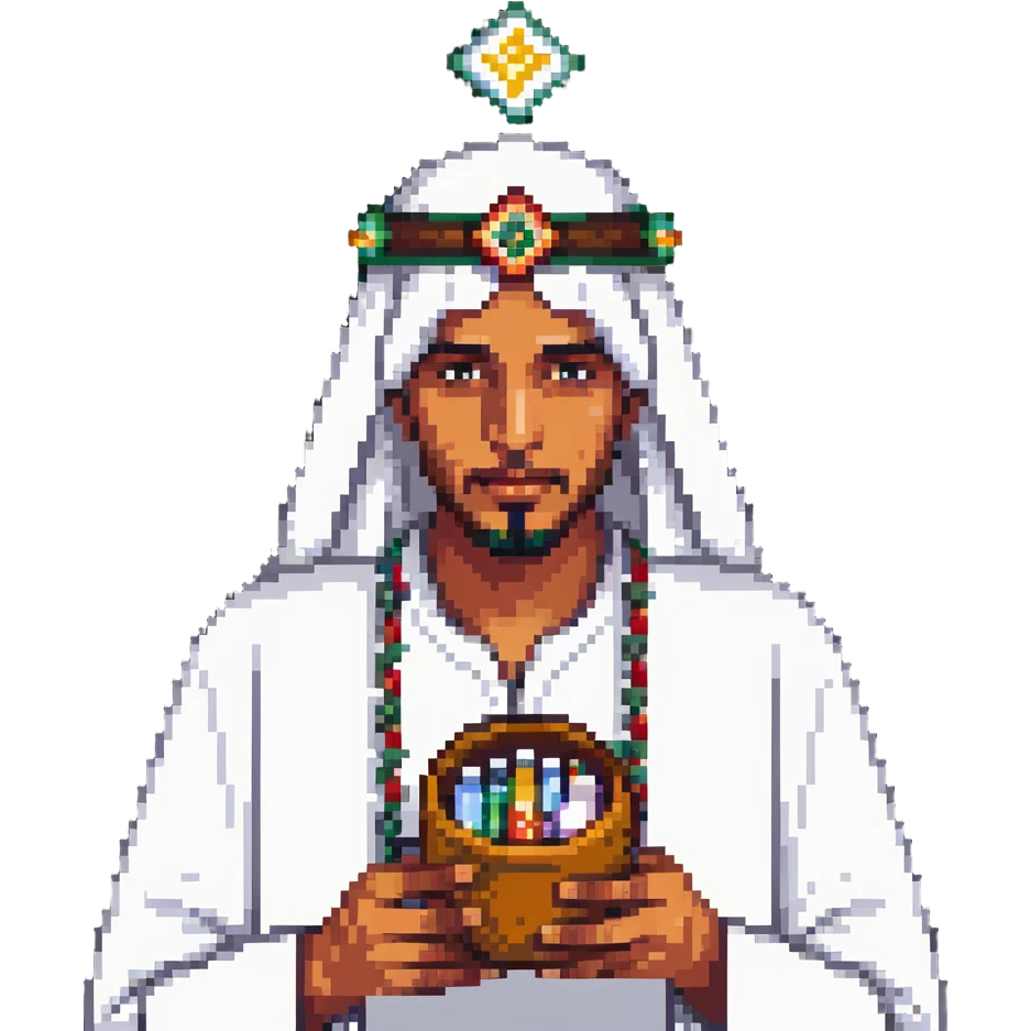 Arab man with traditional headdress holding medicine emoji