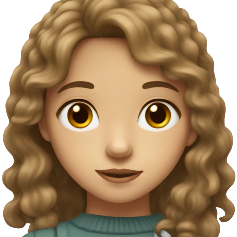 girl with longer wavy brown hair with bangs hazel eyes emoji