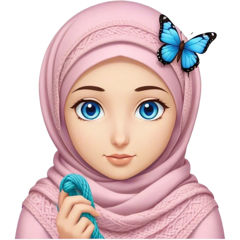 Turkish beautiful finish Konya girl blue eyes with butterfly hijab does knitting  emoji
