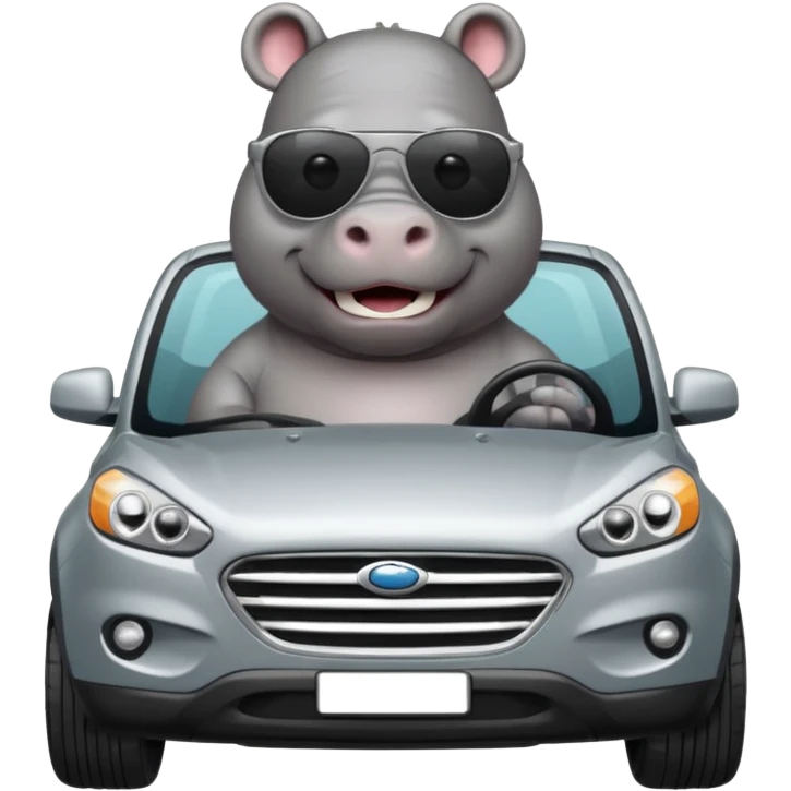 Hippo driving a silver TUCSON SUV emoji