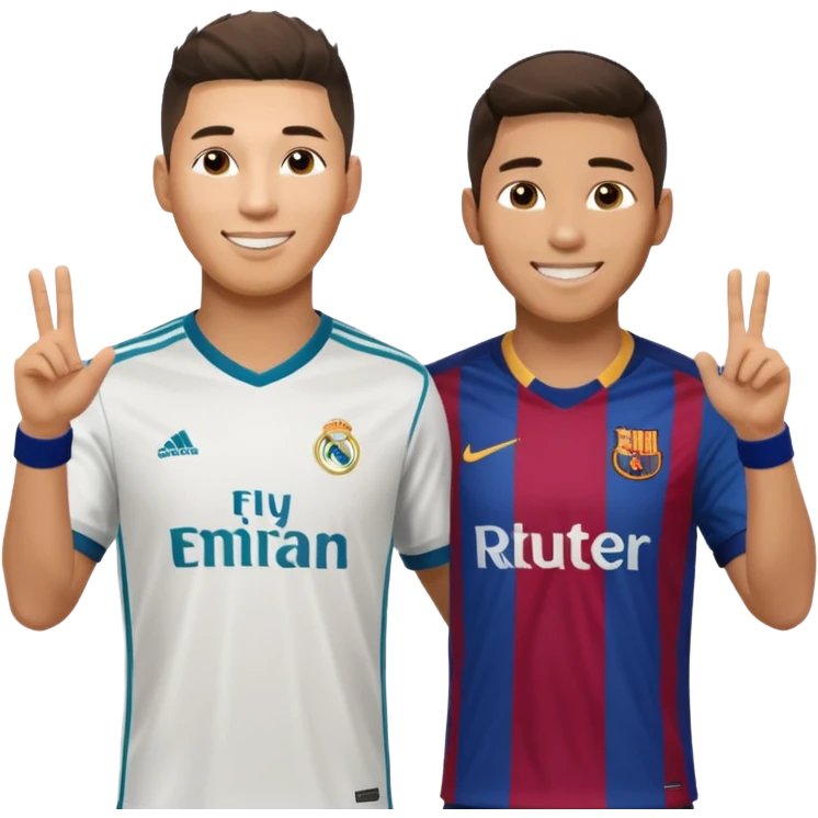 Prime noodle hair ronaldo and prime 2012 messi Smiling in one Photo and make it realistic Ronaldo wearing Number 7 With Madrid and Messi wearing number 10 with barca  emoji