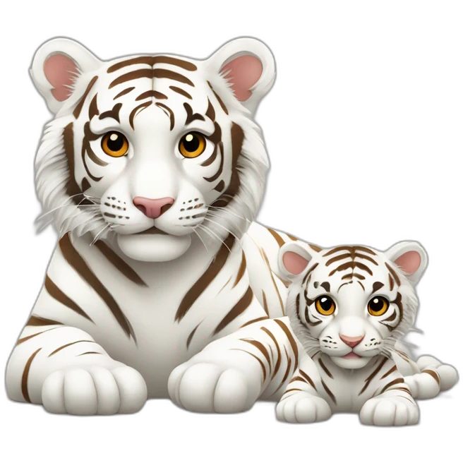 Tiges blanc avec bébé tigre blanc dessus emoji