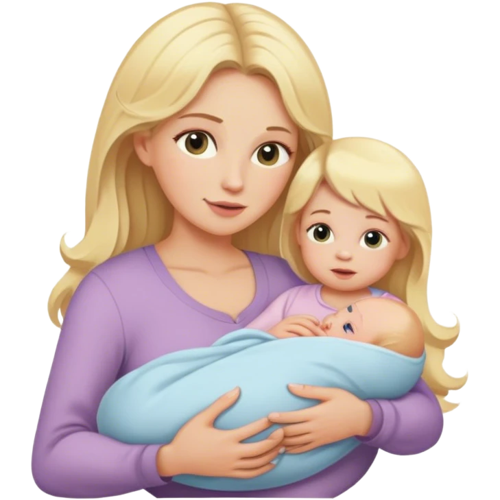 Blonde long hair mom with newborn baby girl emoji
