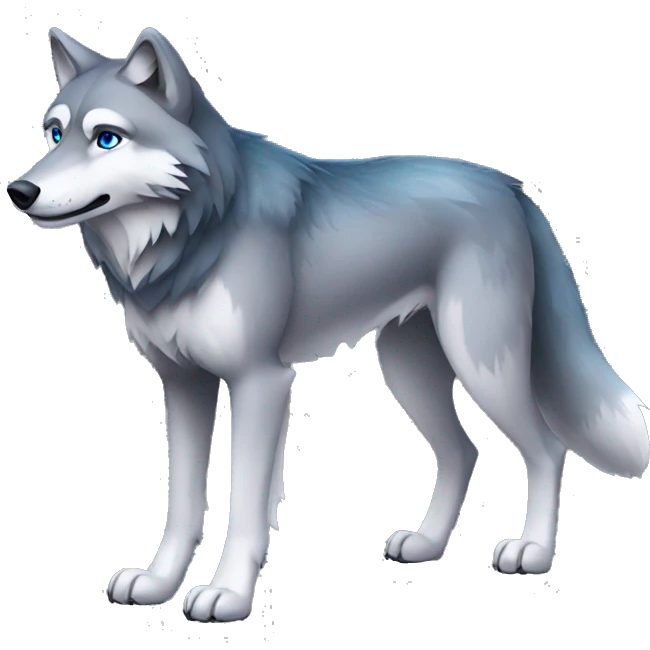 Grey wolf with black points, and blue eyes. full body emoji