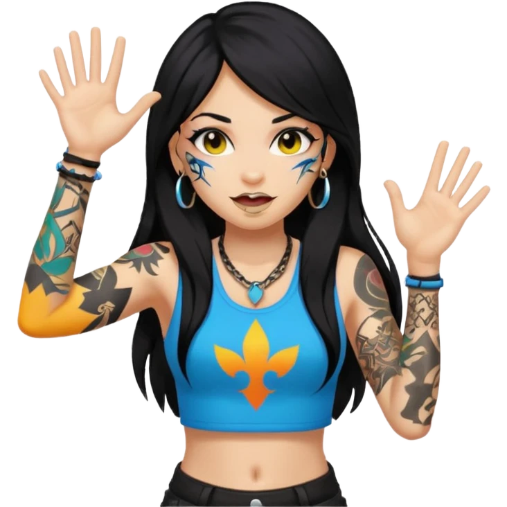 Girl with long black hair and tattoos at a rave emoji