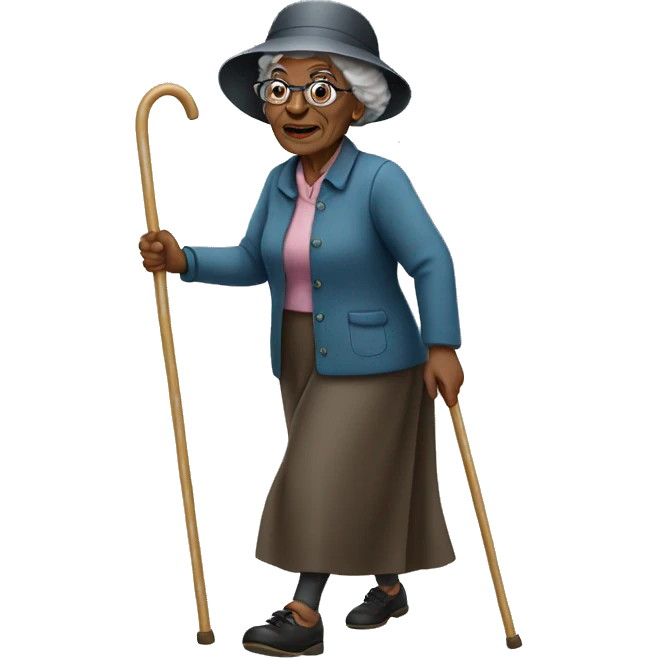 Black old lady walking with a cane emoji