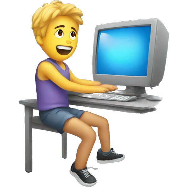 nervous guy jumping on a computer emoji