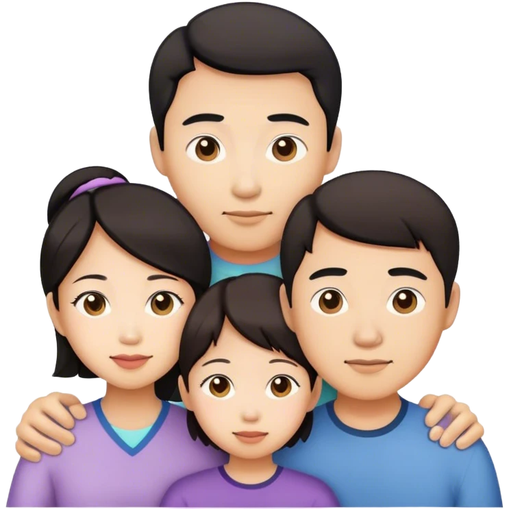 Asian family with dad, mom, adult daughter, and son emoji