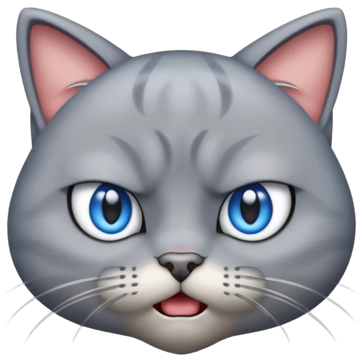 angry grey cat blue small eyes. iphone real emoji style emoji