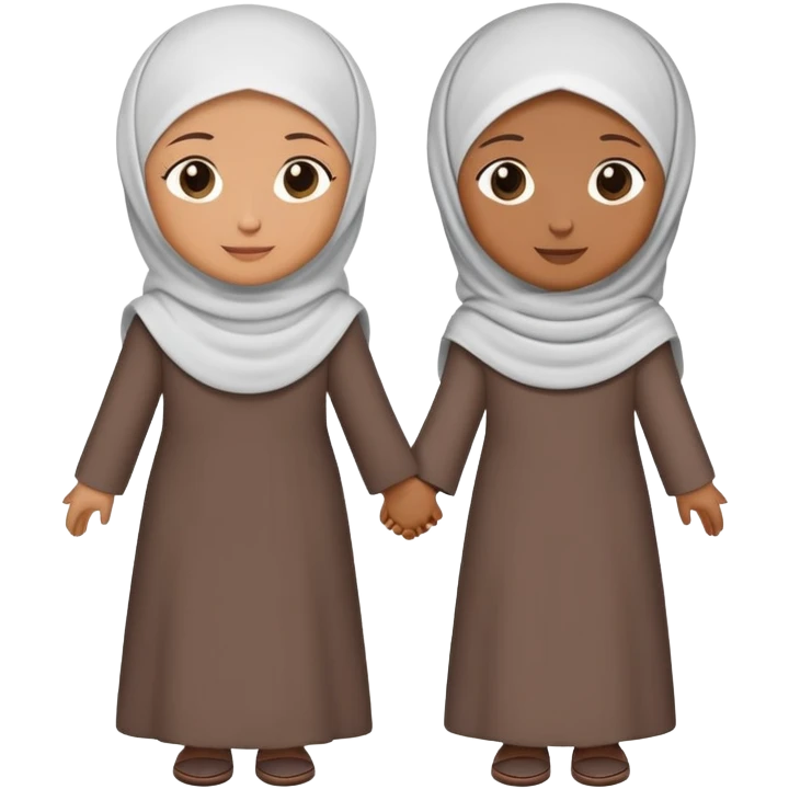 three hijabi stick figures that are brown holding hands emoji