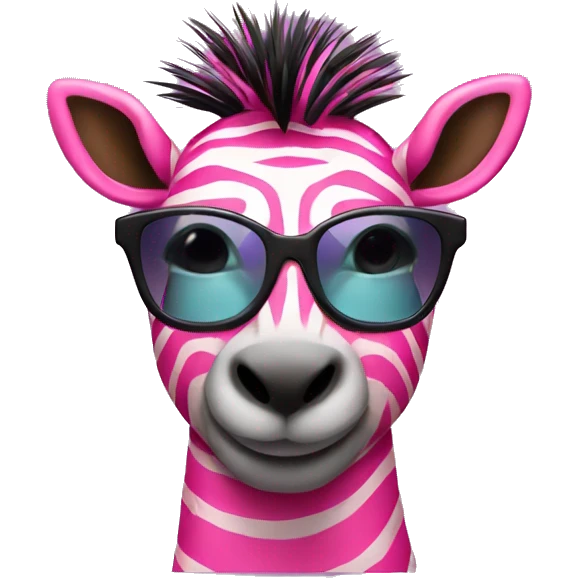 Strips pink zebra with sunglases on head emoji