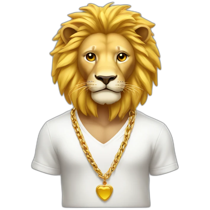 lion with yellow hair wearing white shirt with gold chain emoji