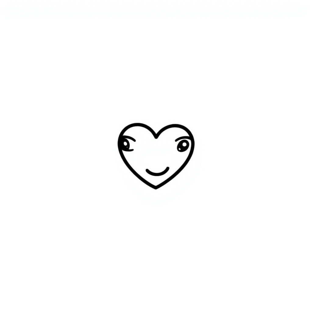 cute hand-drawn heart with simple face emoji