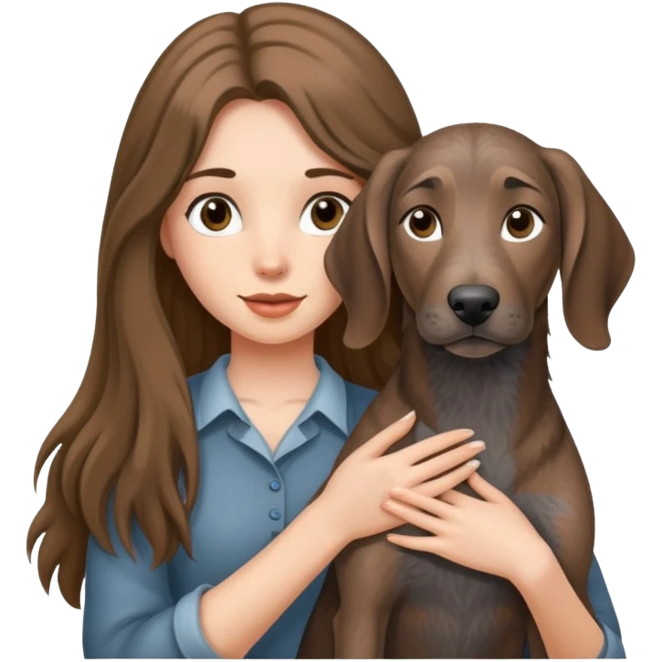 A long-haired girl holding a gray Plott hound emoji