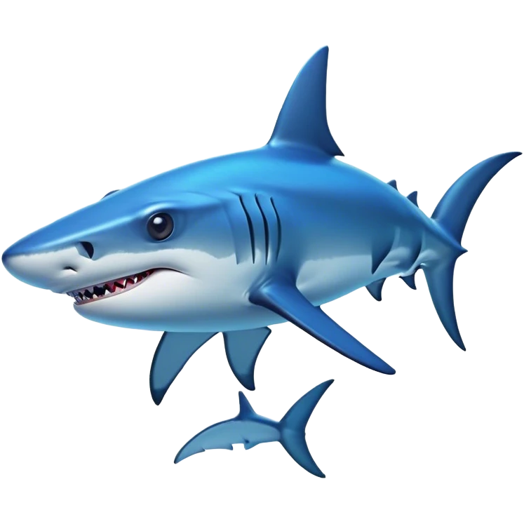 Cinematic Noble Hammerhead Shark Portrait Emoji, Poised and regal, with a broad, flattened hammer-shaped head, wide-set eyes, and a streamlined, powerful body gliding through deep blue waters, Simplified yet sharp and sophisticated features, highly detailed, glowing with a cool, oceanic luminescence, high shine, intelligent and commanding, stylized with an air of marine authority, focused and vigilant, soft glowing outline, capturing the essence of a watchful and confident predator that appears ready to glide out of the screen with effortless power! emoji