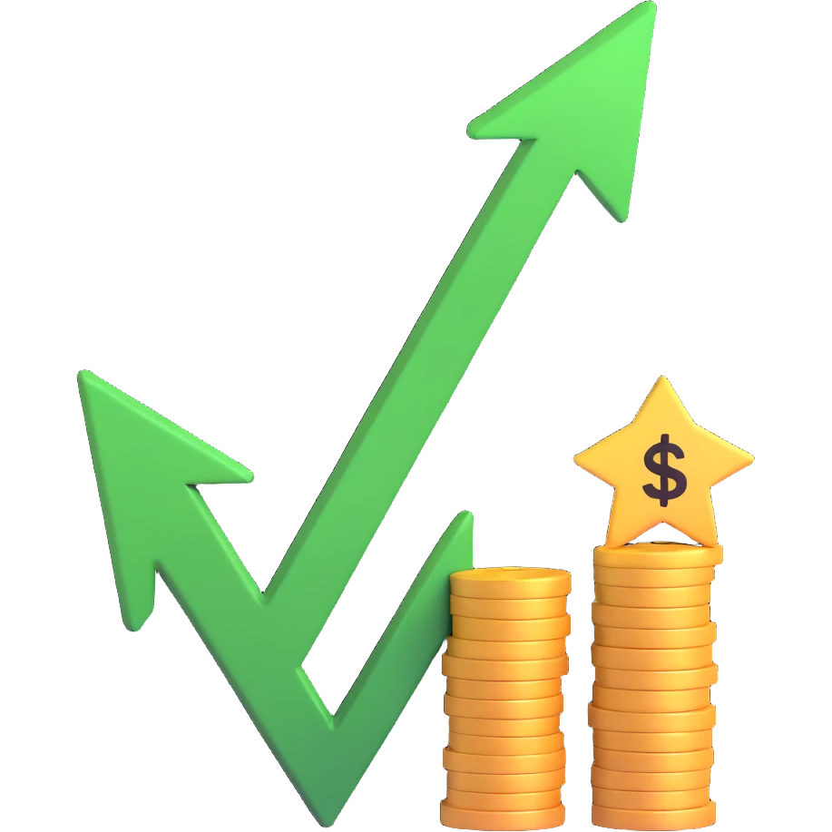 investment concept with upward arrow and money emoji