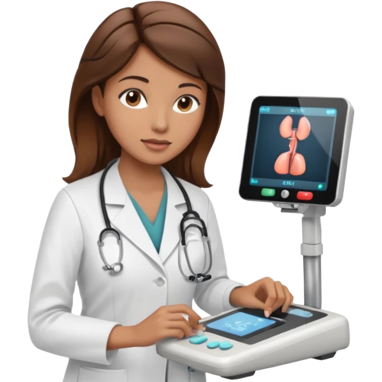 brown haired female doctor adjusting knobs on an ultrasound machine emoji