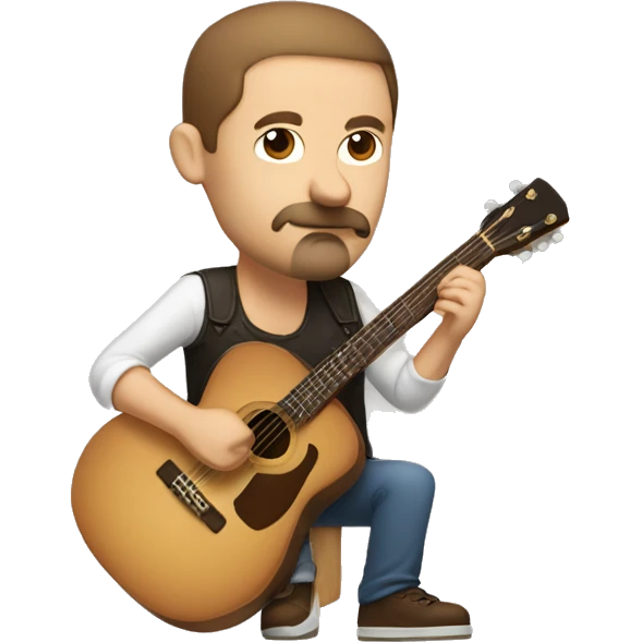 White man with brown mustache and brown little goatee hunched over with a guitar emoji