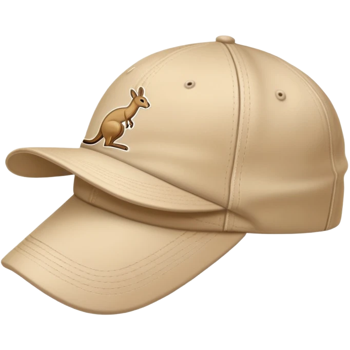 Side view of a beige Kangol baseball cap, traditional cap shape with brim, showing the kangaroo logo clearly, iOS emoji style, light beige color emoji