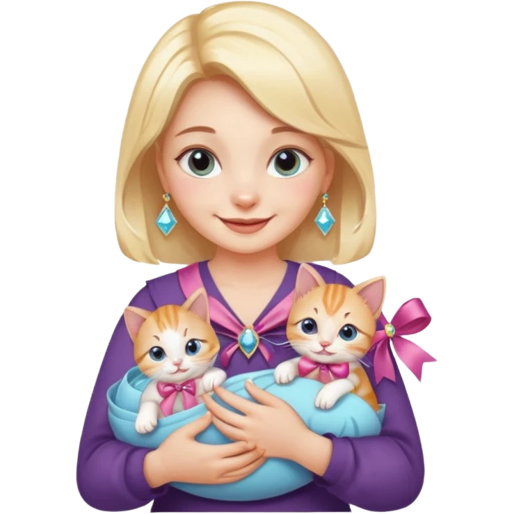 woman holding baby cats with ribbons and crystals emoji