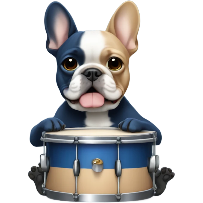dark blue and tan french bulldog holding drumming emoji