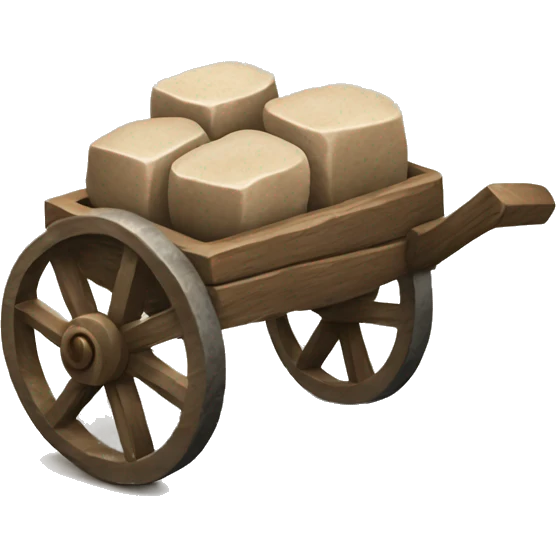 a cart with wooden square wheels with stones inside emoji