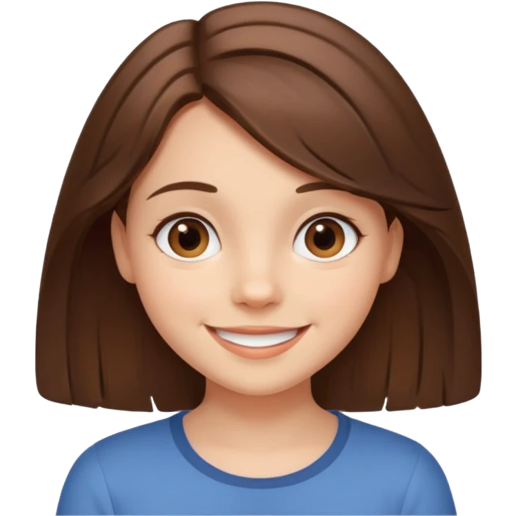 cute girl named Tess, smiling, medium-length brown hair, friendly expression emoji