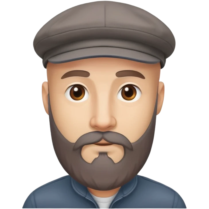 Medium skin bald man with long brown beard and  grey flat cap emoji