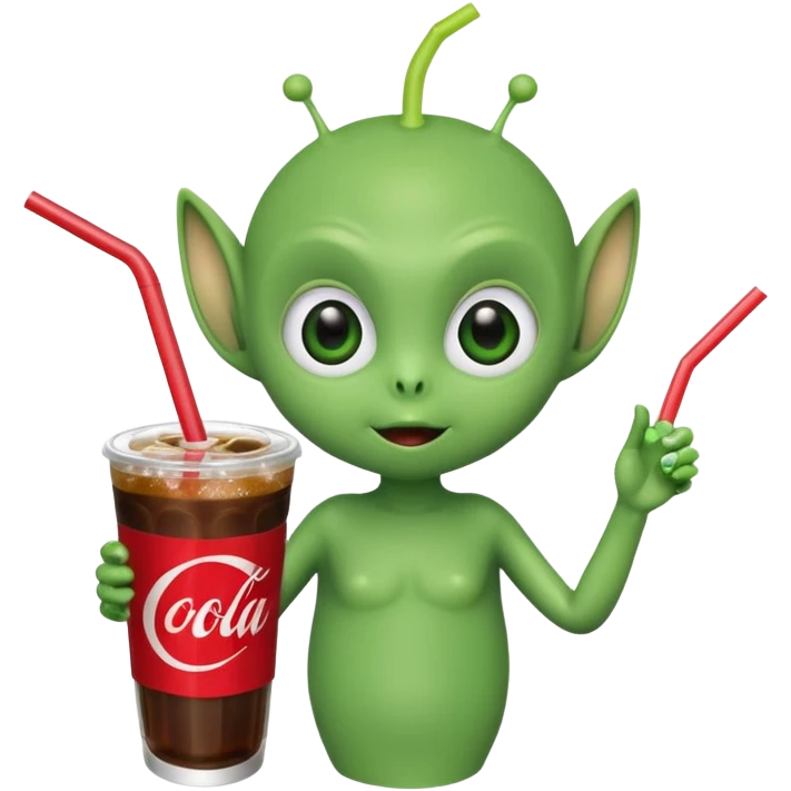 cute alien with a straw in a cola cup emoji
