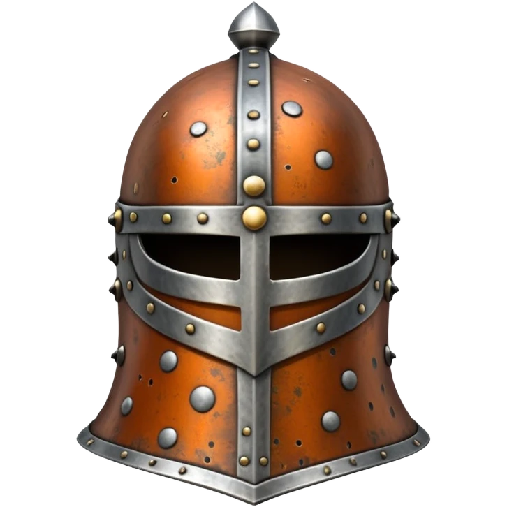Antique medieval great helm with light rust spots and aged metal finish emoji