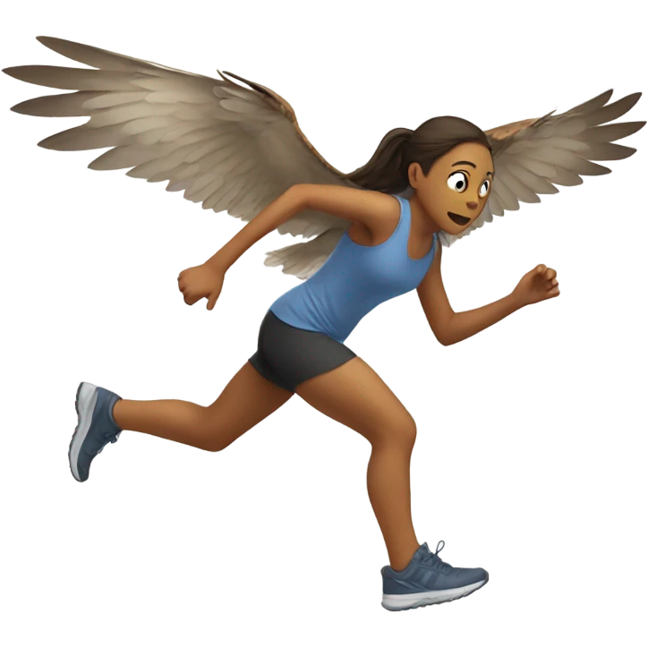 Owl flying at a girl running  emoji