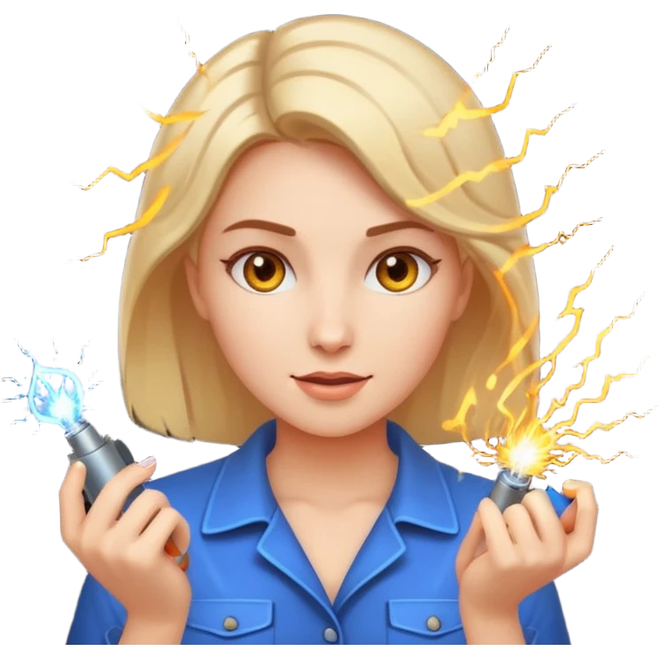 woman producing electric emoji