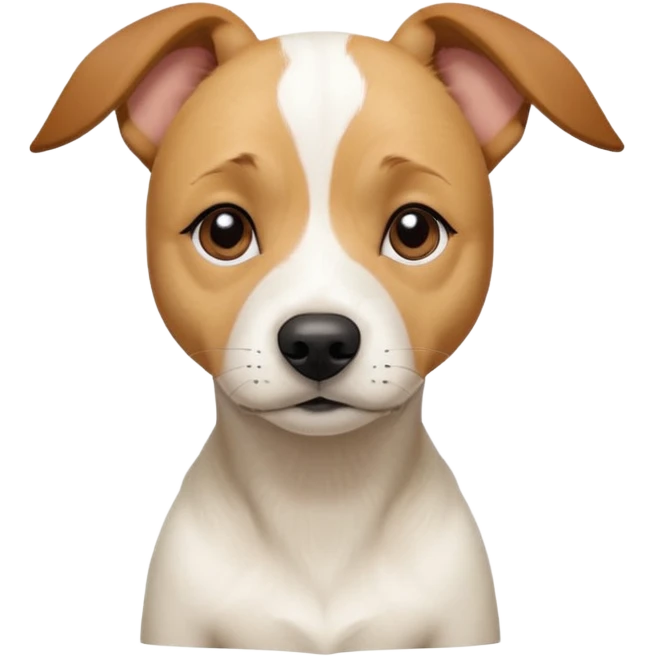 a full body facing front on of a buff white beagle cross jack russell terrier looking dog the size of a kelpie with light brown long ears resting on its face and a light brown patch above one eye and a large snout. the rest of the dog is completely white.  emoji