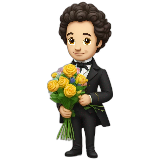 pushkin with a bouquet of flowers in his hands emoji