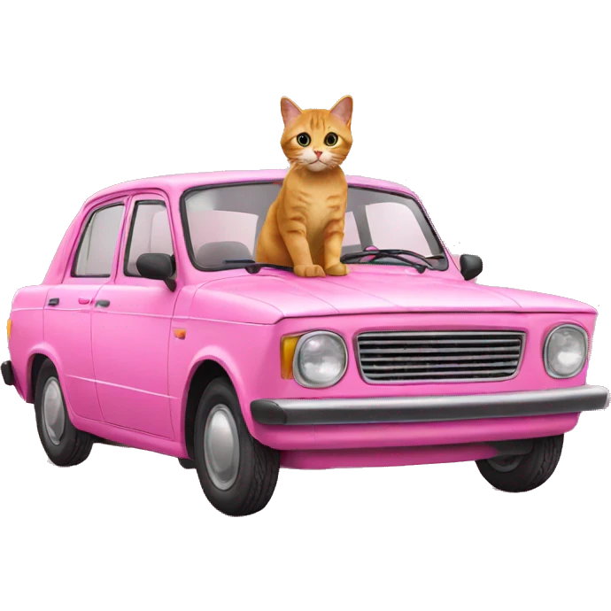 cat riding a pink car Lada emoji