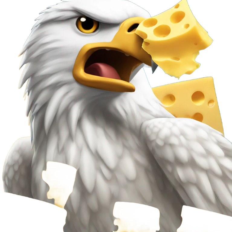 An eagle gagging on a massive piece of cheese emoji