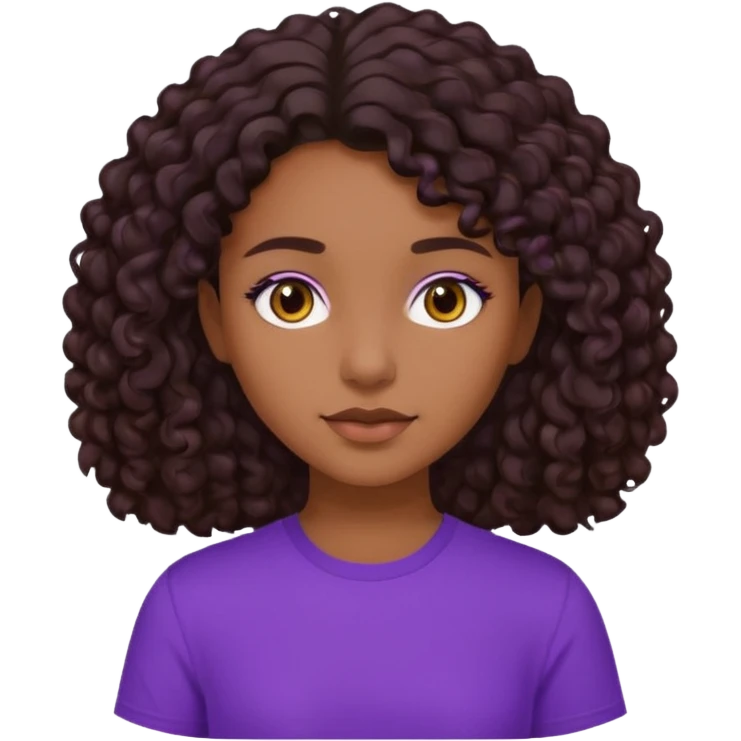 girl with brown skin, dark curly brown hair shoulder length and purple shirt emoji