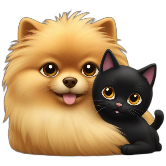 pomeranian and black cat hug emoji