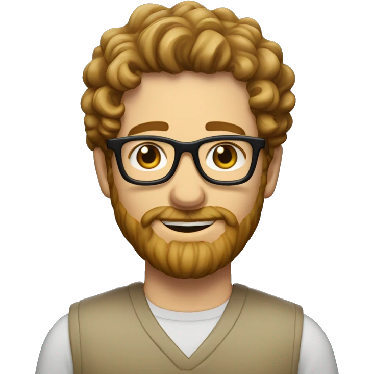 White male salt and peper beard short hair an curly light brown haircut with clear round plasic glasses emoji
