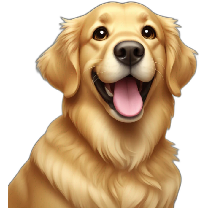 Golden retriever with big smile emoji