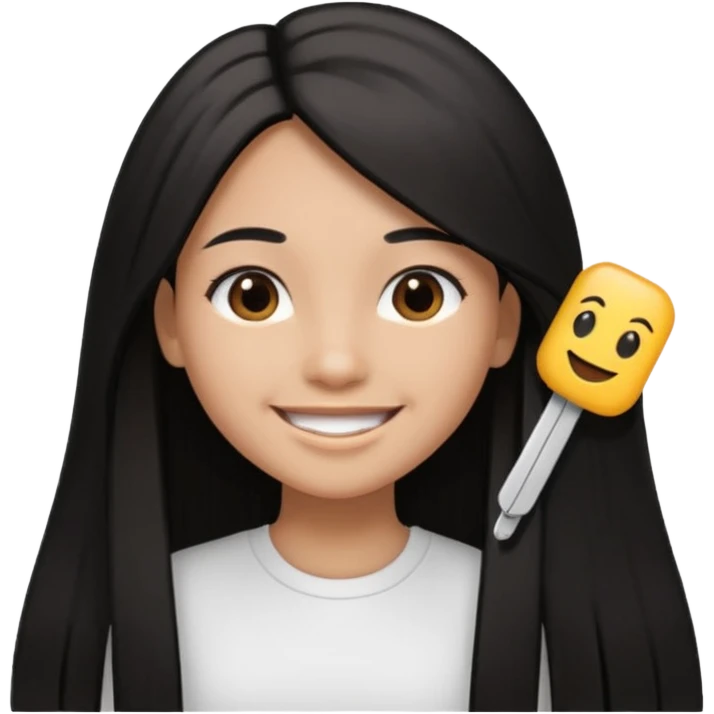 A girl in white with black long straight hair with hairclip and light brown skin emoji