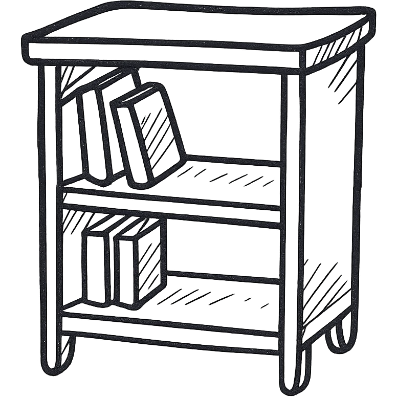 A small light wooden table bookshelf storage emoji