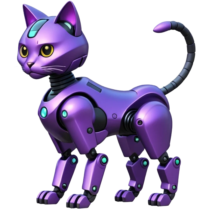 Black and purple futuristic shiny alloy modern realistic cool tough elegant sleek cyber-mecha-robo-cat (full body) emoji