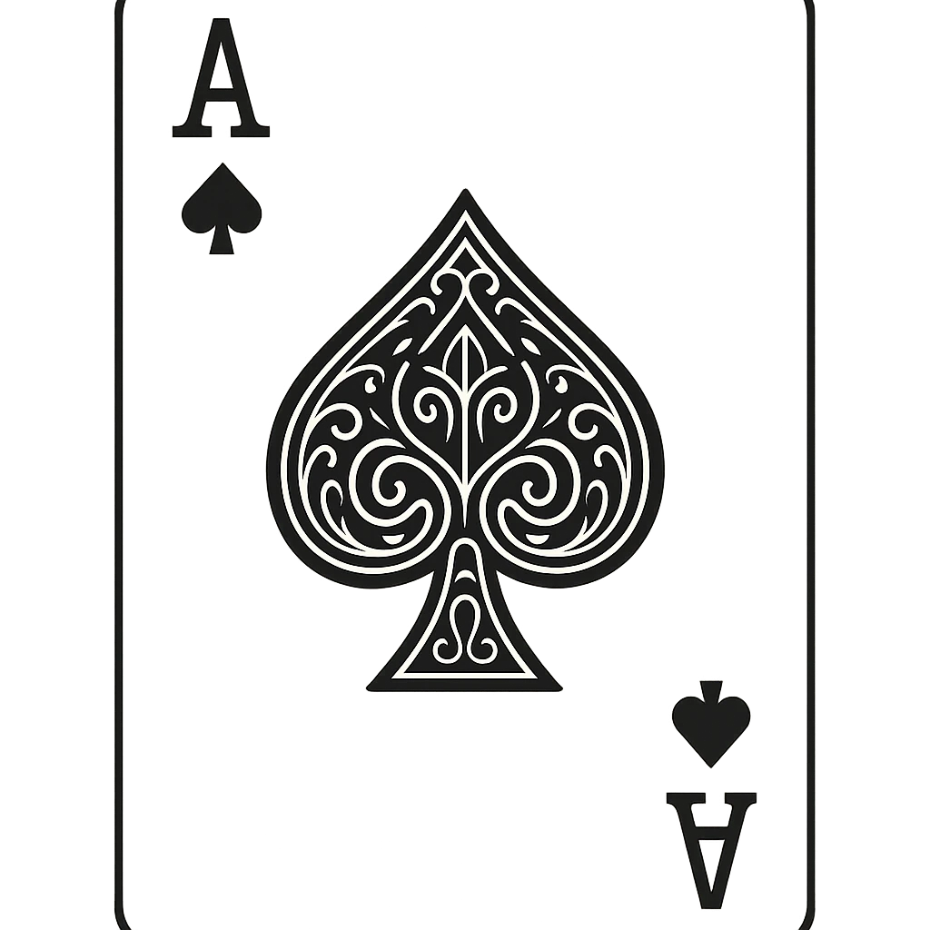 Ace of spades playing card with ornate decorative spade symbol in the center, minimalist line art style emoji