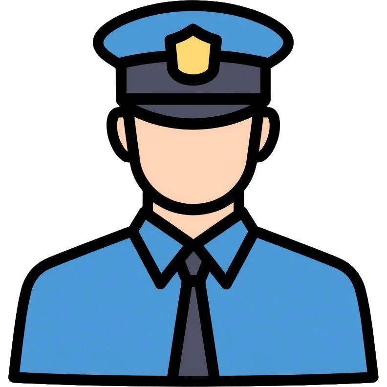Russian police officer wearing blue uniform and traditional police cap with badge emoji