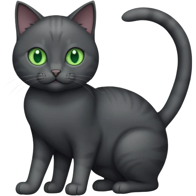 full body gorgeous solid dark grey cat with green eyes, white paws playing emoji