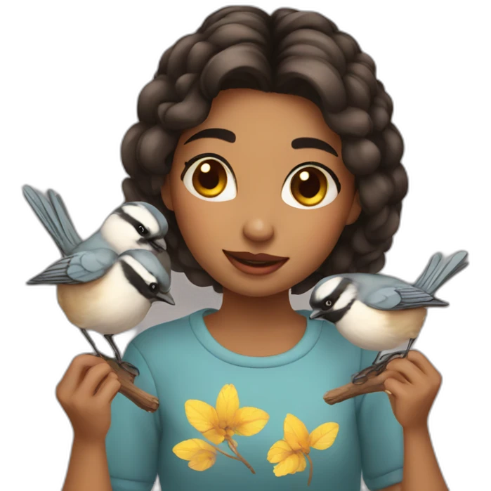 Cute girl with chickadees emoji