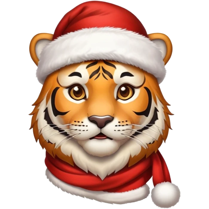 tiger face wearing Christmas Santa hat and scarf for New Year Twitch emote emoji