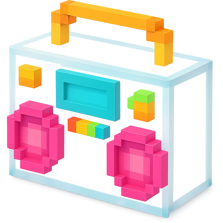 сделай белый святящейся бумбокс, no background emoji