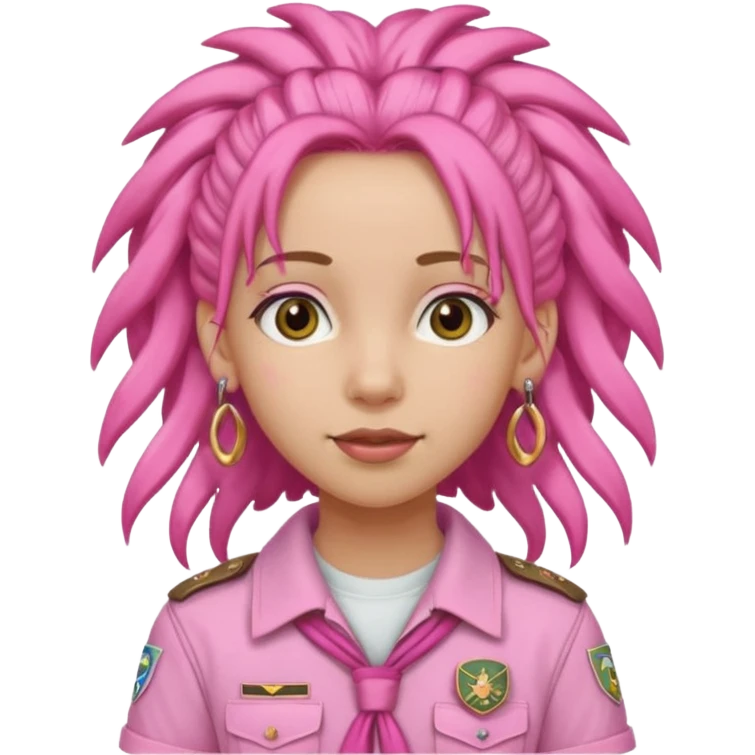 scout girl with pretty pink uniform, pink dreadlocks, and big earrings emoji
